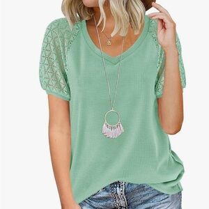 Elegant Mint Green Lace Sleeve Blouse